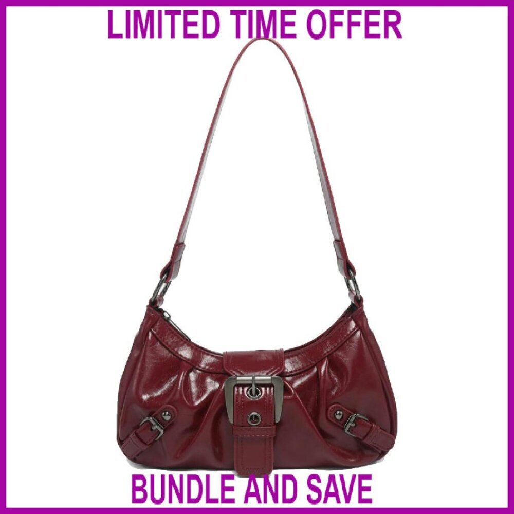 Small Faux Leather Hobo Purse with Top Handle and Shoulder Strap